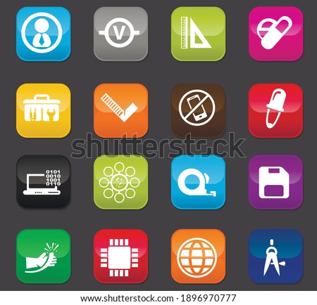Faculty of mechanics vector icons for user interface design. Colored buttons on a dark background