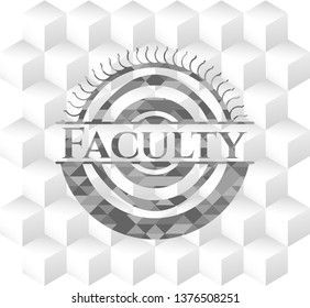 Faculty realistic grey emblem with cube white background