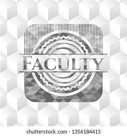 Faculty realistic grey emblem with geometric cube white background