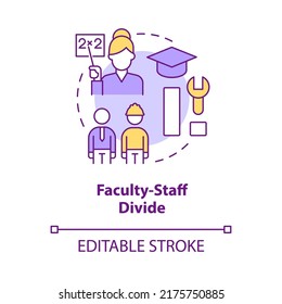 Faculty Staff Divide Concept Icon. Divided Workforce. Issue In Higher Education Abstract Idea Thin Line Illustration. Isolated Outline Drawing. Editable Stroke. Arial, Myriad Pro-Bold Fonts Used