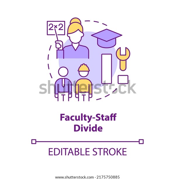 Faculty staff divide concept icon. Divided\
workforce. Issue in higher education abstract idea thin line\
illustration. Isolated outline drawing. Editable stroke. Arial,\
Myriad Pro-Bold fonts\
used