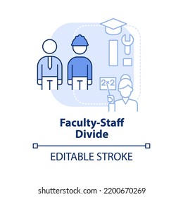 Faculty Staff Divide Light Blue Concept Icon. Issue In Higher Education Abstract Idea Thin Line Illustration. Isolated Outline Drawing. Editable Stroke. Arial, Myriad Pro-Bold Fonts Used