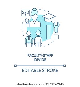 Faculty Staff Divide Turquoise Concept Icon. Divided Workforce. Higher Education Abstract Idea Thin Line Illustration. Isolated Outline Drawing. Editable Stroke. Arial, Myriad Pro-Bold Fonts Used