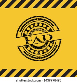 Fad black grunge emblem inside yellow warning sign. Vector Illustration. Detailed.