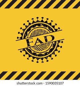 Fad grunge black emblem with yellow background, warning sign. Vector Illustration. Detailed.