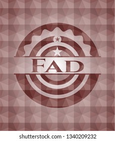 Fad red emblem or badge with abstract geometric pattern background. Seamless.