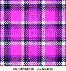 Fade check seamless plaid, size texture fabric background. Surface vector textile tartan pattern in magenta and white colors palette.