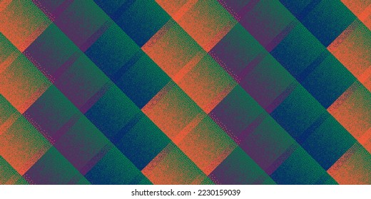 Fade dotwork rhombus vector geometric seamless pattern. Points grain texture background design. Square grid tile wallpaper. Artistic mosaic flock swatch. Grunge tileable pattern.