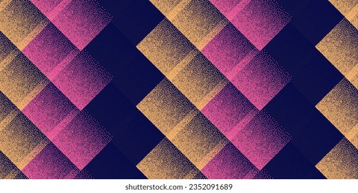 Fade dotwork rhombus vector geometric seamless pattern. Points grain texture background design. Square grid tile wallpaper. Ornate mosaic flock swatch. Stylish cube tracery.