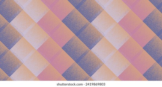 Fade dotwork rhombus vector geometric seamless pattern. Points grain texture background design. Square grid tile wallpaper. Artistic mosaic flock swatch. Minimal cloth repetitive print