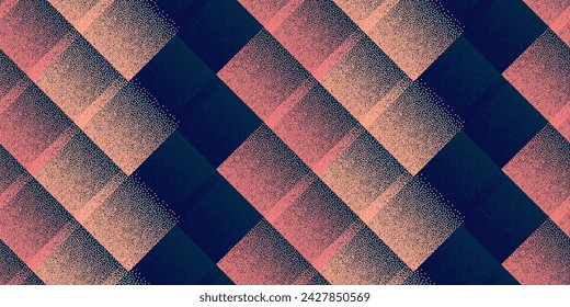 Fade dotwork rhombus vector geometric seamless pattern. Pointillism texture background design. Halftone dots gradient ornament. Vintage style fraction swatch. Contemporary geometry pattern.