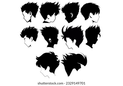 Fade hair style silhouette clipart,trendy stylish man hairs,set of men hair styles and hair cuts,