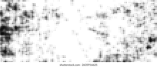 Fade Halftone Background. Distressed Dotted Backdrop. Grunge Points Texture. Gradient Black and White Pattern.