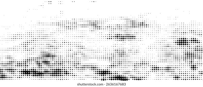 Fade Halftone Background. Distressed Dotted Backdrop. Grunge Points Texture. Gradient Black and White Pattern. Vector illustration