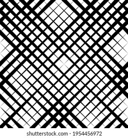 Fade halftone stripe. Diagonal geometric seamless pattern. Cross grid hatch line. Half tone texture. Grating lines background. Uneven stripes design for prints. Repetition gradation transition. Vector