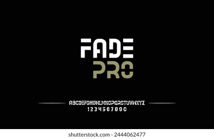 Fade Pro is Sport Modern Italic Alphabet Font. Typography urban style fonts for technology, digital, movie logo design. vector illustration