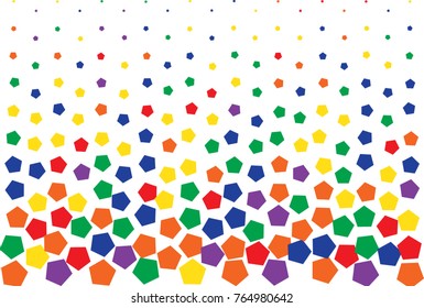 Fade random rotate rainbow color pentagon in white color background