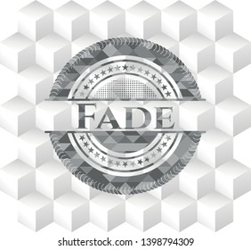 Fade realistic grey emblem with geometric cube white background