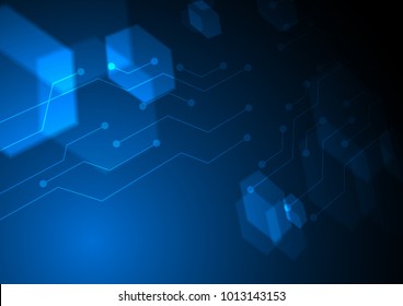 Faded blue hexagon with circuit lines Vector technology background