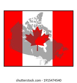 Faded Canada Map background within a square Canadian maple leaf red and white flag