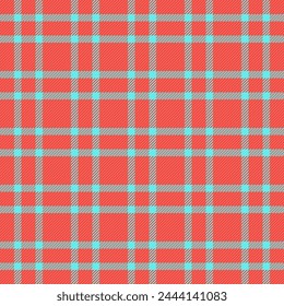 Faded fabric pattern check, womens fashion textile tartan plaid. Native background seamless vector texture in red and teal color.