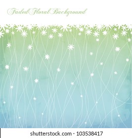 Faded Floral Background and Floral Border in powder blue, fresh green and white