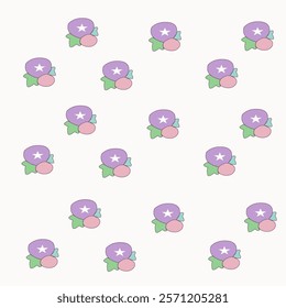 faded gray background with design, purple flower stars