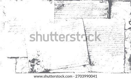 Faded grey distressed grunge texture overlay with illegible handwritten script and paper fragments background