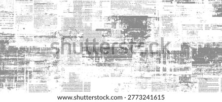 Faded grey newspaper text pattern with distressed grunge effect and scattered dots print