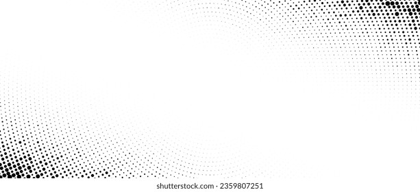 Faded halftone corner texture. Dotted gradient pattern background. Abstract pop art radial curved wallpaper. Vanishing spotted design backdrop for print, banner, poster, flyer. Vector pattern