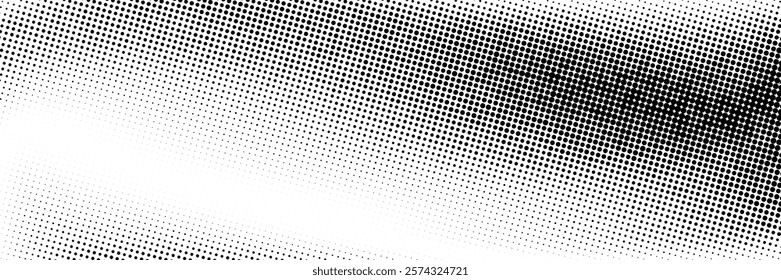 Faded halftone gradient background. Retro pixelated bitmap backdrop. Grunge rasterized gritty noise texture. Black and white dotted sand grain wallpaper. Vector aged anime or manga comic overlay