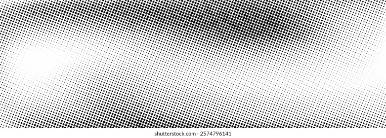 Faded halftone gradient background. Retro pixel bitmap backdrop. Grunge rasterized gritty noise texture. Black and white dotted sand grain wallpaper. Vector aged anime or manga comic overlay