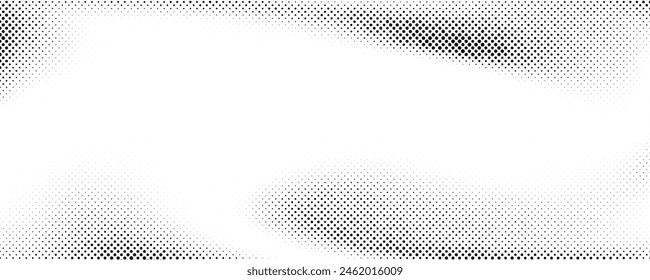 Faded halftone gradient texture. Grunge halftone grit background. White and black sand noise wallpaper. Retro pixelated backdrop. Anime or manga style comic overlay. Vector graphic design template