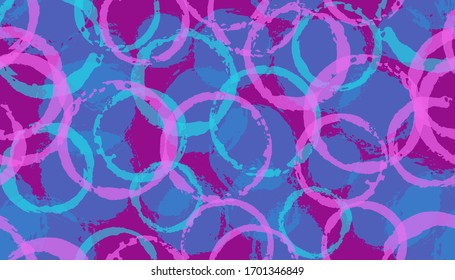 Faded hand drawn circle stamps textile print. Round shape stain overlapping elements vector seamless pattern. Brush stroke circle stamps textile design.