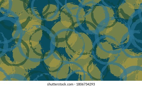 Faded hand drawn circles geometry fabric print. Round shape blob overlapping elements vector seamless pattern. Paint texture circles geometry fabric design.