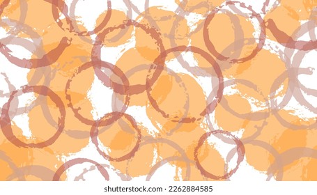 Faded hand drawn circles geometry fabric print. Circular spot overlapping elements vector seamless pattern. Grunge texture circles geometry fabric background.