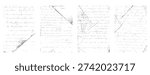 Faded handwritten script on aged paper with diagonal lines and scattered dots