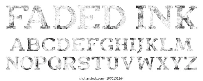 Faded ink font. Slab Serif Font with a faded, rolled ink print texture.