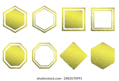 Faded Japanese-style stamp frame in square or polygon. Gold gradation.