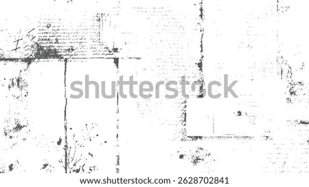Faded newspaper with grunge overlay. Aged vintage texture and fragmented text on paper. Great for posters brochures or vintage editorial design use.