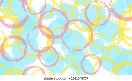 Faded painted circles geometry fabric print. Circular stain overlapping elements vector seamless pattern. Ink texture circles geometry fabric ornament.