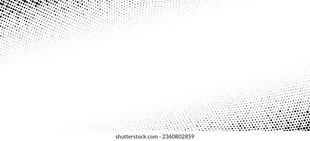 Faded radial halftone corner texture. Dotted gradient pattern background. Abstract curved pop art wallpaper. Vanishing spotted design backdrop for print, banner, poster, flyer, cover. Vector