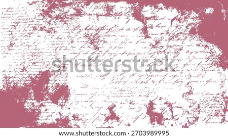 Faded rose pink distressed handwritten script texture background with illegible text and ink splatters