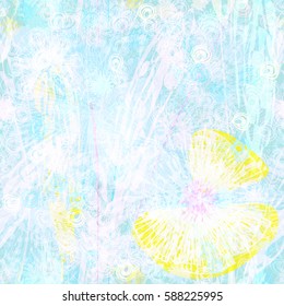 Faded seamless texture. Light background with floral elements for wrapping, fabric, boho design