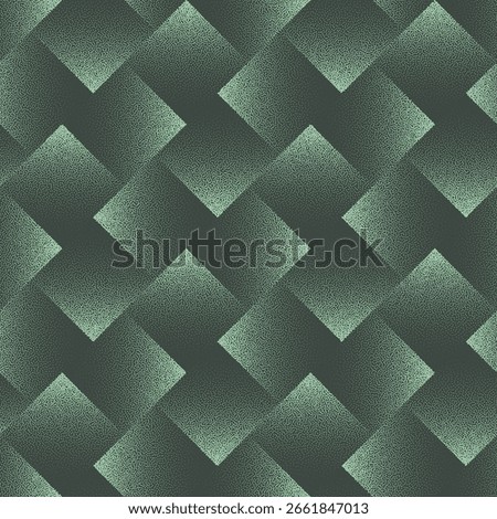 Faded squares tilted structure seamless pattern grainy textured vector abstract background in sage green hues. Endless geometric abstraction for wallpaper. Halftone art illustration for textile print