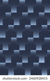 Faded T Form Blocks Seamless Pattern Trend Vector Blue Abstract Background. Geometric Half Tone Art Illustration for Textile Print. Endless Graphical Abstraction Unique Wallpaper Dot Work Texture