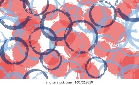 Faded watercolor circle stamps textile print. Circular blob overlapping elements vector seamless pattern. Brush stroke circle stamps textile design.
