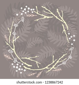 Faded wreath of dry branches and flowers