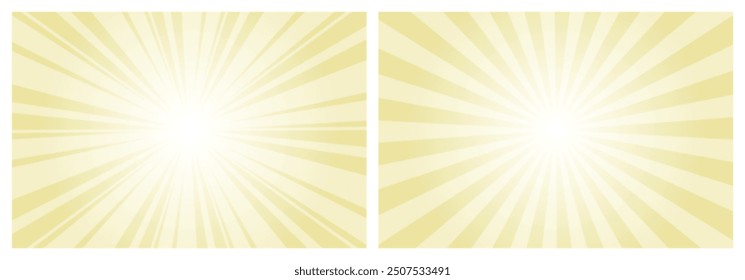 Diseño de Vector de fondo de explosión de sol amarillo descolorido. Fondo cómico con rayos retro. Conjunto de fondo de patrón Sunburst.