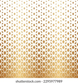 Fades pattern. Gold abstract degraded shape isolated on white background. Fading golden geometric halftone border. Gradient fadew contemporary texture. Modern faded design prints. Vector illustration